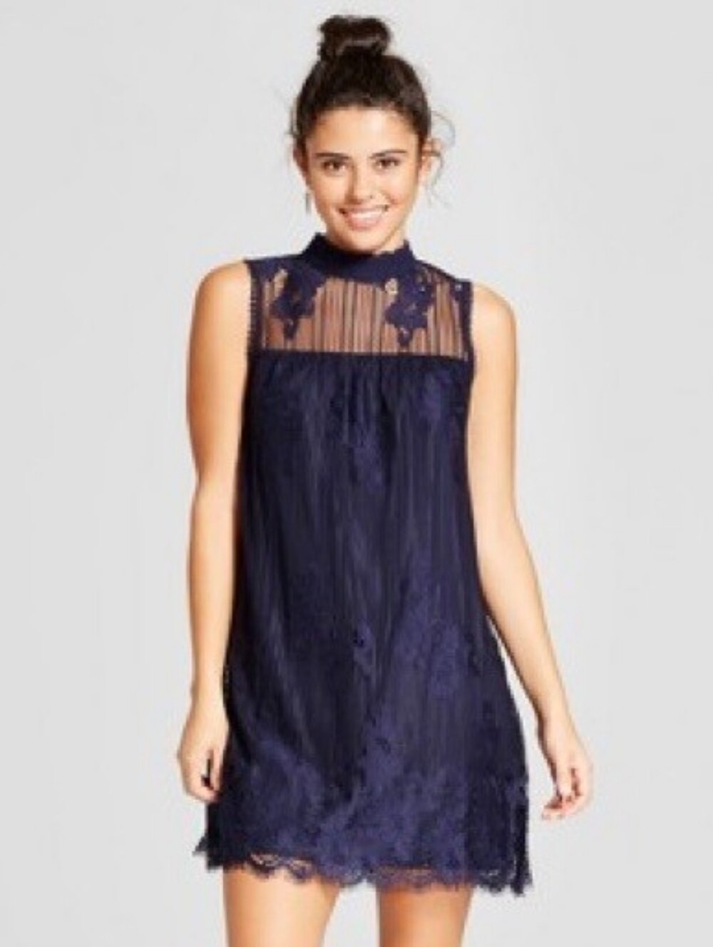Women's Size XXL Mock Neck Shift Dress Navy Dressy